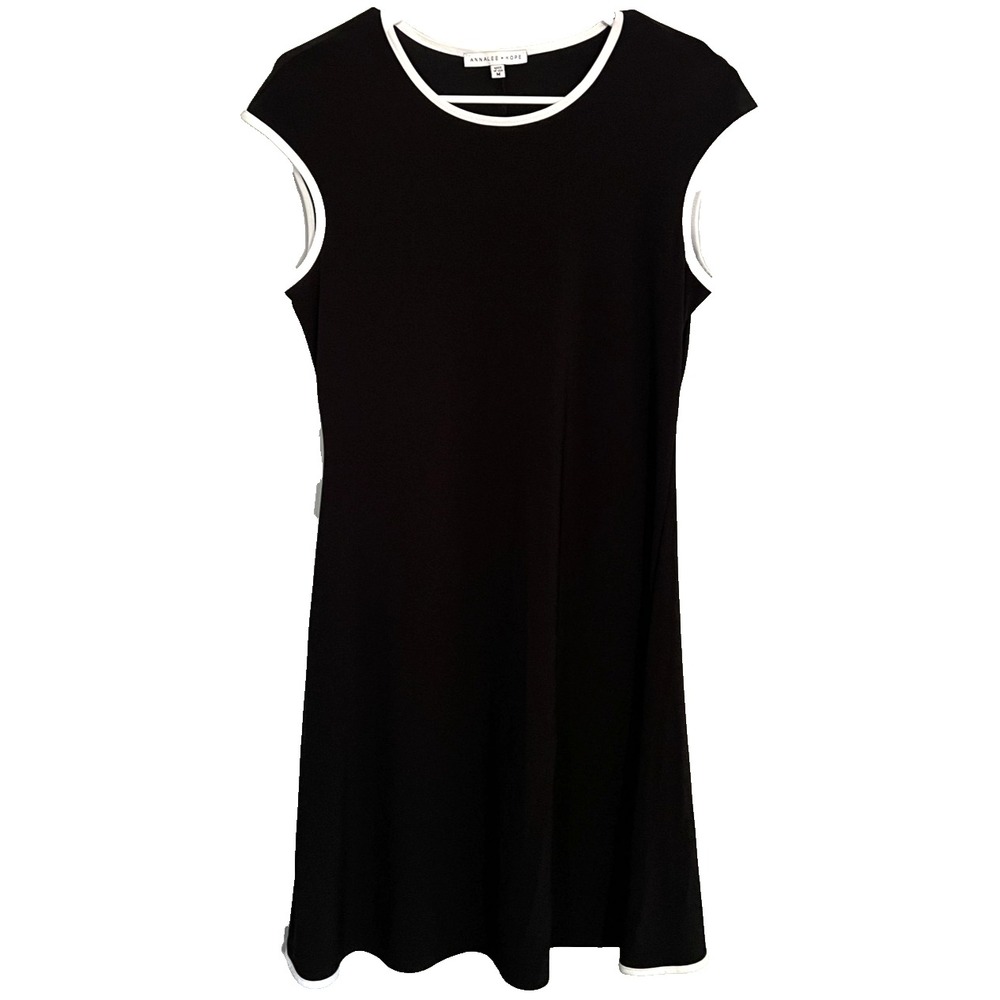 Annalee + Hope Dress Womens Medium Black White Sleeveless A Line Stretch Knit